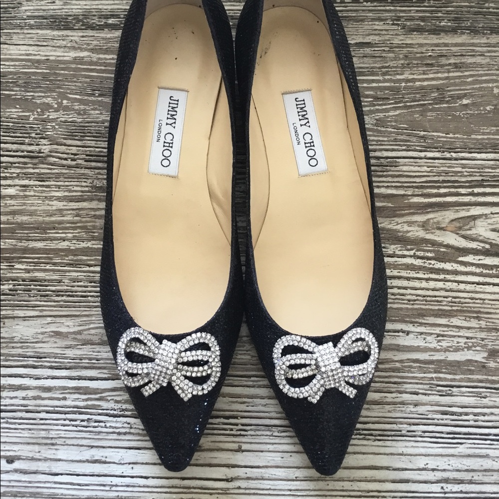 Jimmy Choo Crystal Bow Flats, Size 40.5, NWOT